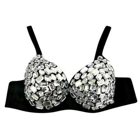

wendunide pajama set for women Women s Fashion Rhinestone New Punk Lady Goth Silver Party Studded Bra Black M