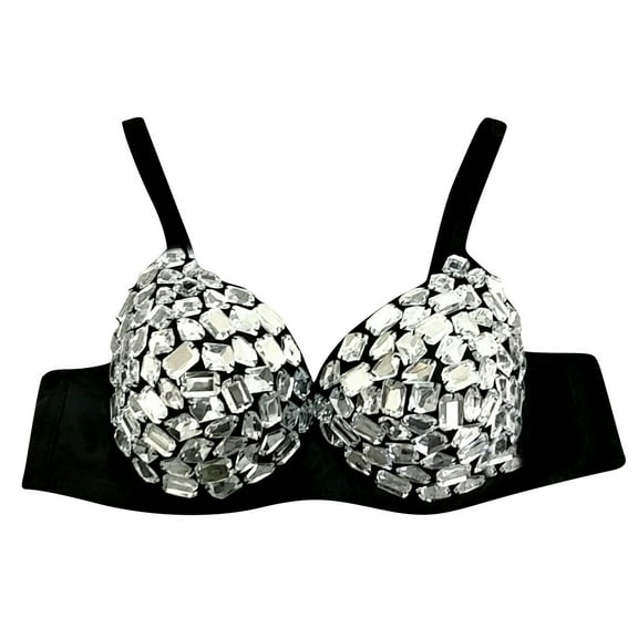 Women's Fashion Rhinestone New Punk Lady Goth Silver Party Studded Bra