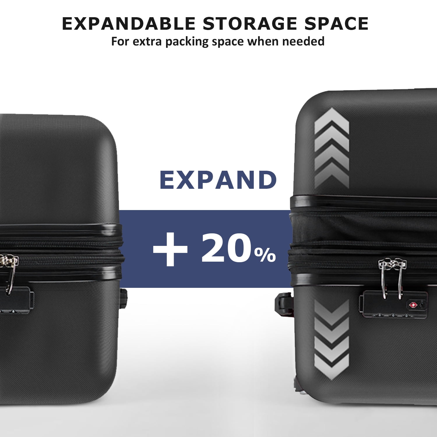 Beddle 20" Hardshell Carry on Luggage, Lightweight Expandable ABS Suitcase with Spinner Wheels & TSA Lock,Black