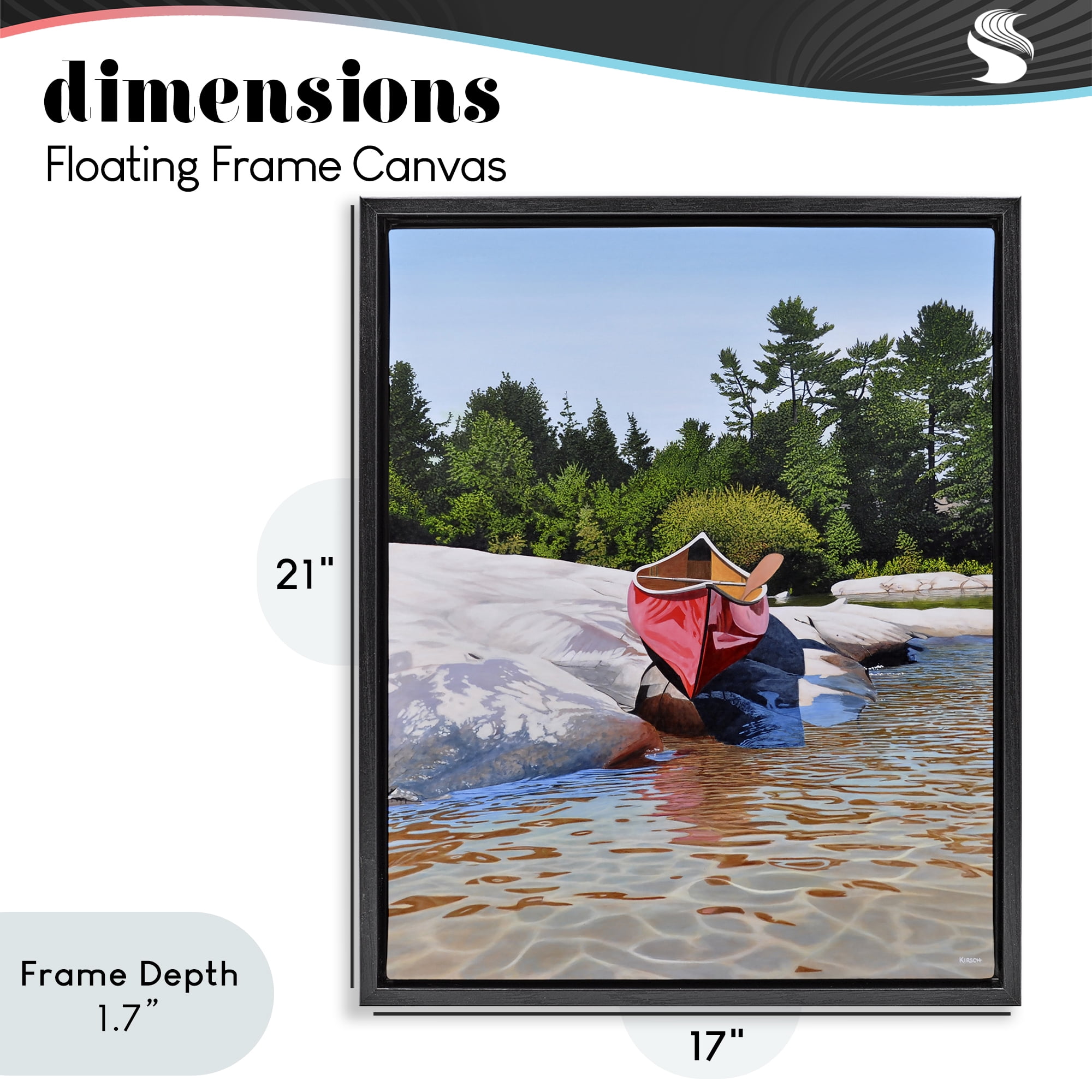 Stupell Industries Canoe at Water's Edge Black Framed Floater Canvas Wall Art, design by Kenneth M Kirsch