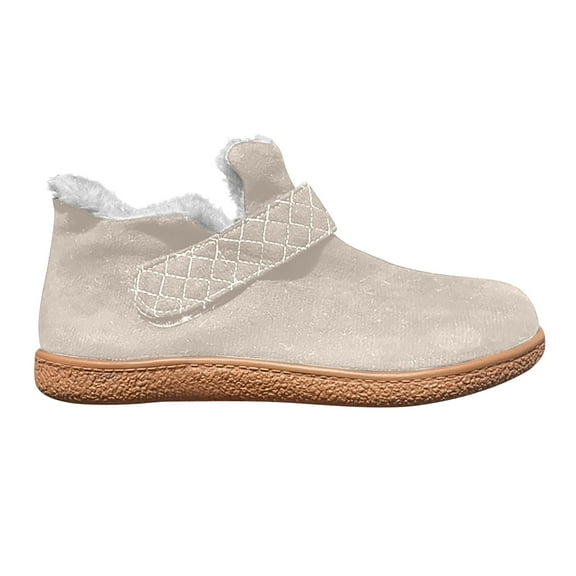 RUIYANQI Women's Cozy Ankle Boots Hook Loop Closure Warm Winter House Shoes Anti Slip Indoor Outdoor Slippers Comfortable Soft Sole Footwear for Cold Weather White Women Sandal