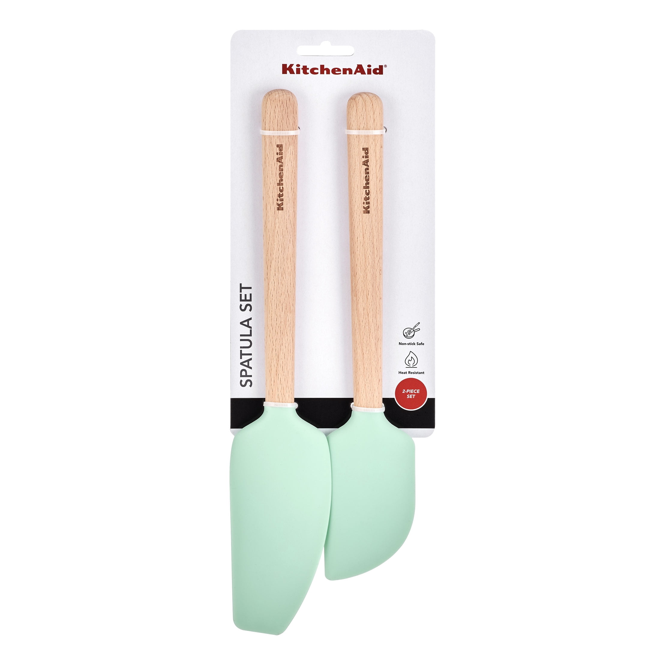 KitchenAid 2-Piece Silicone Mixing Spatula and Scraper Set for Cooking, Spearmint