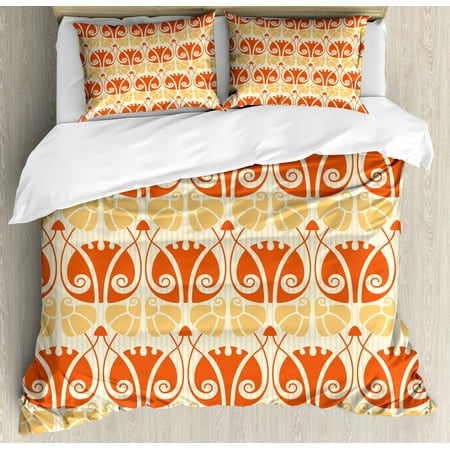 Art Nouveau King Size Duvet Cover Set Abstract Symmetric Overlap