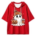 thumbnail image 4 of Women Hoodies Halloween Casual Ghost Print 3/4 Sleeve Festive Party Pullover Sweatshirt Tops Fall Winter Warm Outfit Red S, 4 of 5
