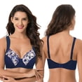 thumbnail image 4 of Curve Muse Women's Plus Size Unlined Underwire Lace Bra with Cushion Straps- NAVY, CREAM- Size:34DD, 4 of 7