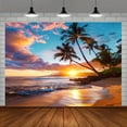 thumbnail image 5 of Beach Sunset Backdrop Hawaii Tropical Palm Tree Beach Scenery Wedding Photography Background Travel Summer Vacation Birthday Party Decorations Banner Supplies Photo Booth Props, 5 of 7