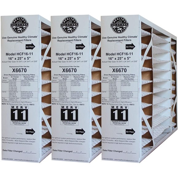 Genuine Lennox Healthy Climate X6670 16x25x5 MERV 11 Pleated HVAC AC Furnace Air Filters Case of 3