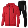 thumbnail image 3 of Chaqueta con capucha de triple inclinación, chándal deportivo con cremallera, ropa deportiva para correr, ropa de fitness para hombre 2024, conjuntos de dos piezas con capucha y pantalones para hombre, 3 of 5