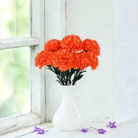 7-Head Artificial Carnation Bouquet - Plastic Flower for Mother's Day, Wedding Centerpiece & Home Vase Decor - Sunset Red