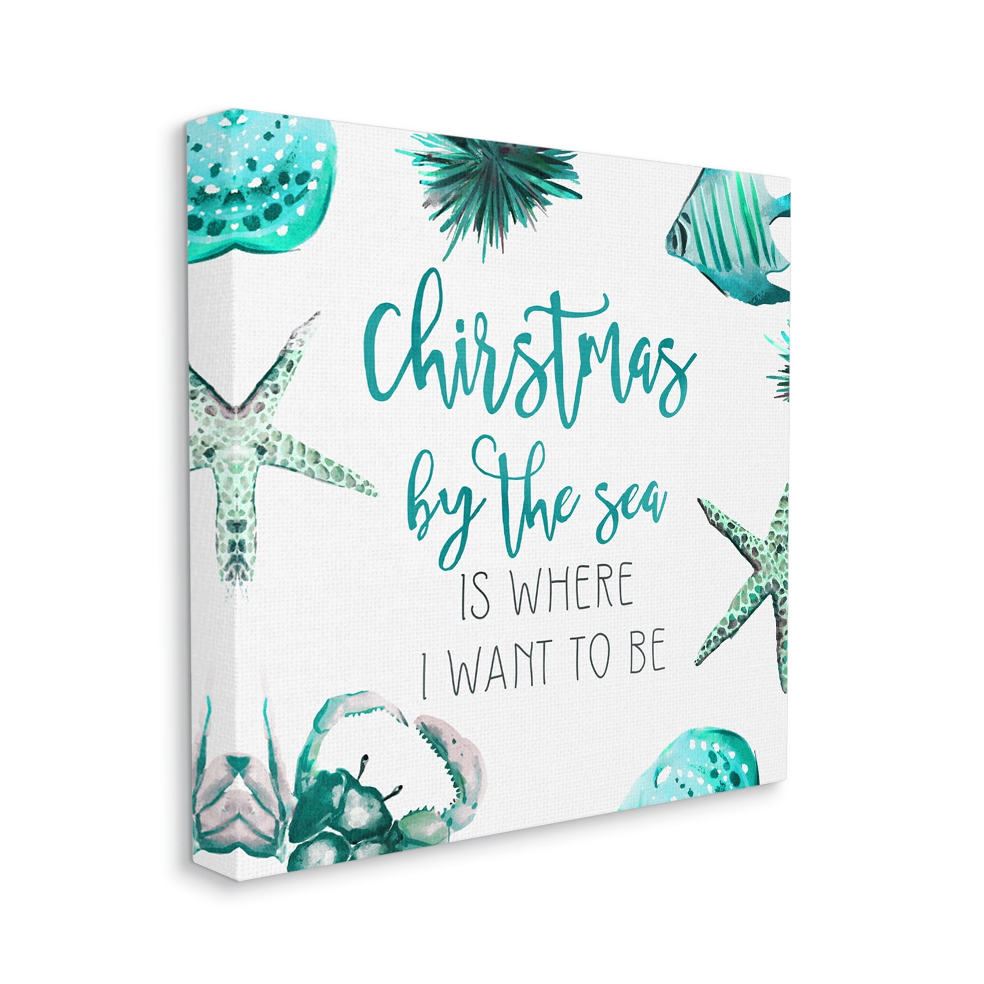Stupell Industries Christmas By The Sea Phrase Holiday Painting Gallery Wrapped Canvas Print Wall Art