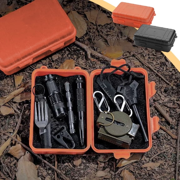 Outdoor Mini Storage Box – Portable Plastic Toolbox 7.28"x2.36"x4.53", Locking Handle, Sturdy 3mm Thick, for Camping, BBQ, Tools, Black/Red, Durable Organizer