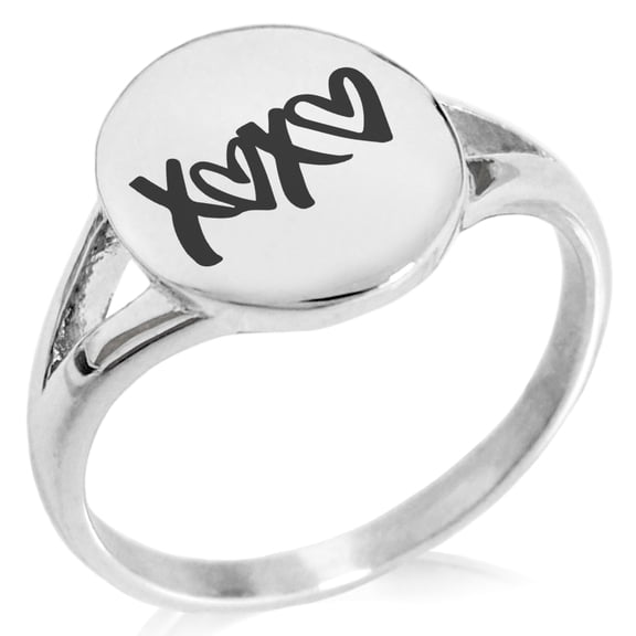 Stainless Steel XOXO Heart Minimalist Oval Top Polished Statement Ring