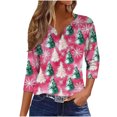 thumbnail image 2 of Puntoco Blusa informal de cuello redondo con mangas 3/4 cortas y estampado a la moda para mujer, 2 of 5