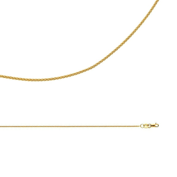 Solid 14k Yellow Gold Chain Wheat Necklace Round Braided Links Polished Genuine Fancy 1.1 mm 16 inch