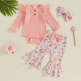 thumbnail image 2 of eczipvz Newborn Baby Girl Fall Outfits Ribbed Long Sleeve Ruffle Romper Floral Flared Pants Headband Set Winter Clothes Size 12-18 Months, 2 of 9