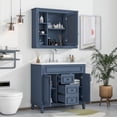 thumbnail image 2 of 36 inch Bathroom Vanity with Sink, Bathroom Sink Vanity with Sink Combo and Mirror Cabinet, Built-in 2 Soft Closing Doors and 2 Drawers, Freestanding Bathroom Vanity Cabinet for Bathroom, Blue, 2 of 9