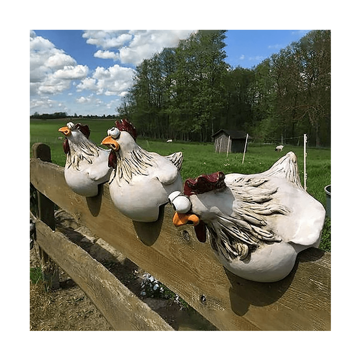 Chicken Sitting on Fence Decor Garden Statues for Fences Rooster Statues Wall Art Yard Art Sculptures Farm Patio