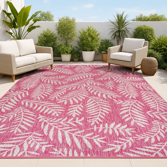 JONATHAN Y SANTA MONICA 5 x 8 Area Rug, Nevis Palm Frond - Fuchsia/Light Gray, SMB119F-5