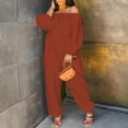 thumbnail image 6 of Lisingtool Womens Overalls Women Casual Solid Cold Shoulder Long Sleeve Jumpsuit Loong Siamese Plus Size Pocket Rompers Jumpsuits for Women Dressy Brown, 6 of 6