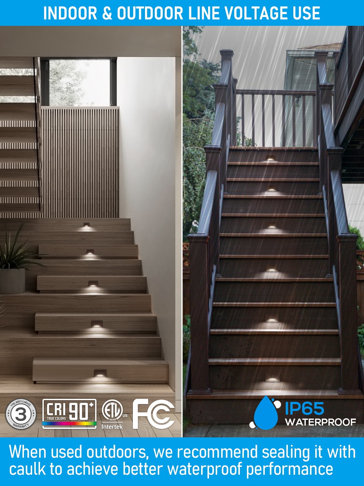 9 Pack 5CCT 120V LED Step Lights, Dimmable Stair Lights IP65 Waterproof, Aluminum Shell, Anti-Glare, CRI90, Oil Rubbed Bronze