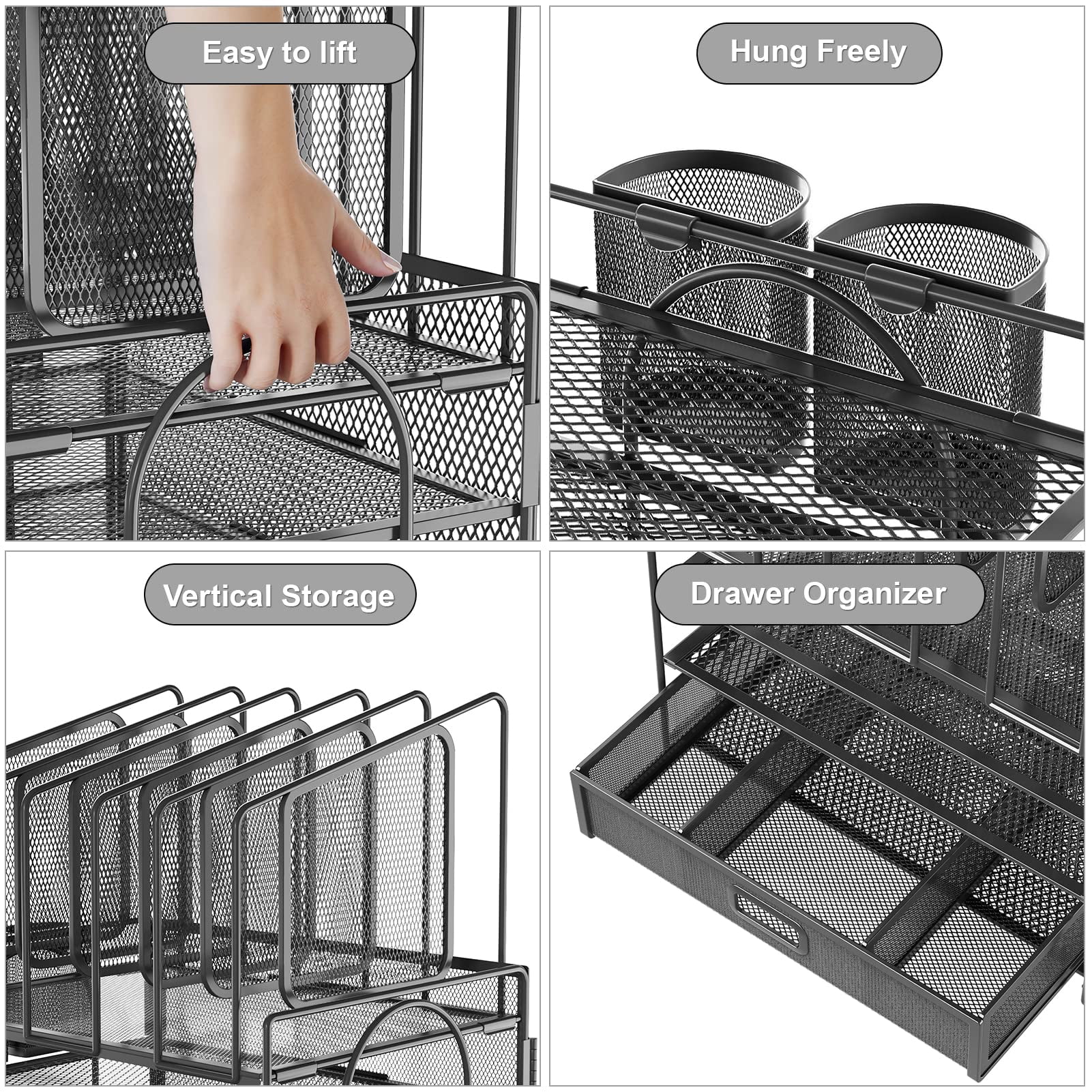 Desk Organizers  4-tier Mesh File Organizer With 5 Vertical Holders And 2 Pen Multifunction Desktop Accessories For Home Office (gray)