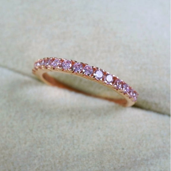 Pink Sapphire Eternity Ring 2mm Pink Sapphire Pave Half Eternity Band Sapphire Wedding Anniversary Band Stacking September Birthstone Gifts.