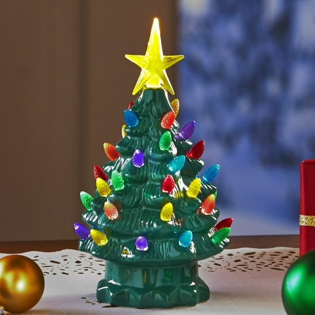 Retro Lighted Ceramic Tabletop Christmas Tree Holiday Centerpiece