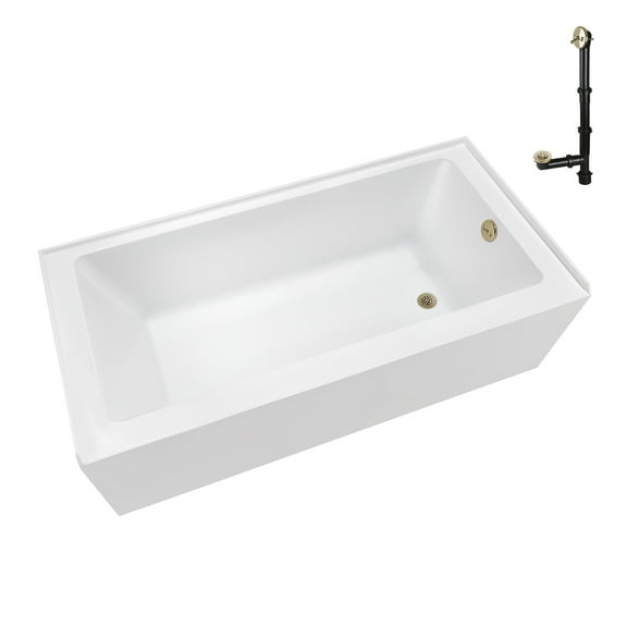 Streamline NAL-5580-PBR 60 in. x 32 in. Acrylic Right-Hand Drain Alcove Bathtub in Glossy White With External Drain in Polished Brass