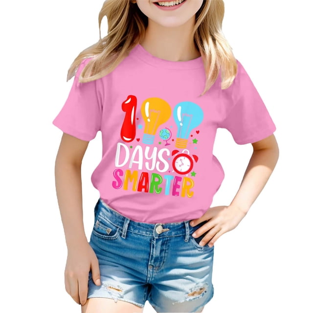 PMVFHDE Hauts Mignons Hauts pour Fille 2025 Robe T-Shirt Fille Hauts d'Été Fille 2025 Maillots de Bain Fille Hauts Garçon et Fille Mode Décontractée Imprimé Col Rond Ample Manches Courtes T-Shirt Haut Rose, 7-8 Ans