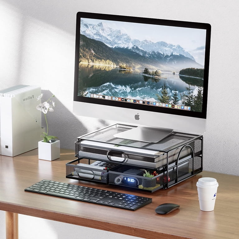 Monitor Stand with 3 Storage Drawers, Black photo 3