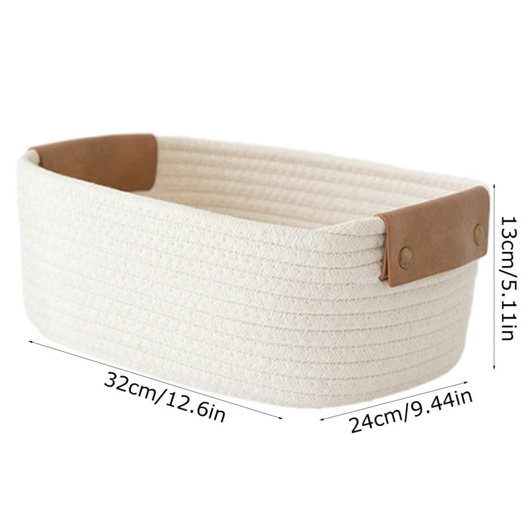 Large Cotton Rope Storage Basket With Leather Handles, White photo 4