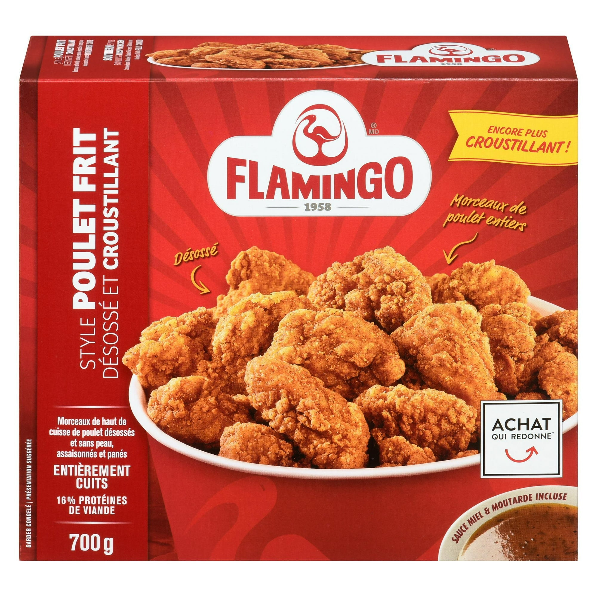 Flamingo southern style boneless crispy chicken, Flamingo southern style boneless crispy chicken fully cooked with Mustard & Honey Sauce, Flamingo 700 g