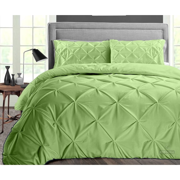 California King Comforter Pinch Sage 300 GSM Plush Siliconized Microfiber Fill Duvet Insert Box Stiched Quilted Fluffy Soft 600 TC Egyptian Cotton Shell with Piping & Pillowcases