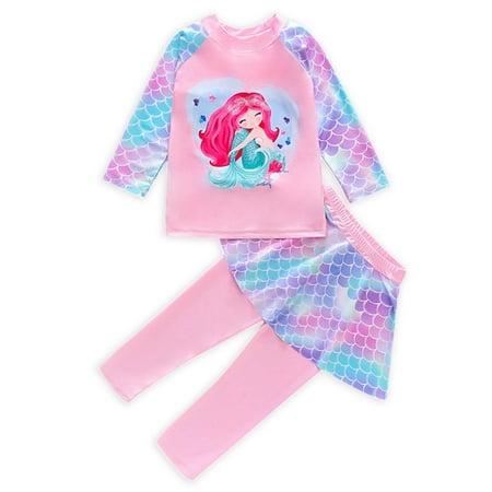 

URMAGIC Toddler Little Kids Girls 2-Pieces Swimsuit Long Rash Guard Bathsuit Ruffle Mermaid Swimwear