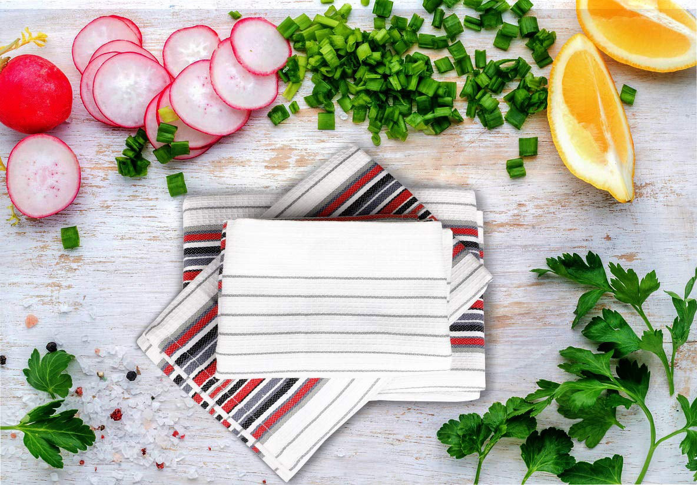 Urban Villa Kitchen Towels,, Cotton Dish Towels,Mitered Corners,Ultra Soft (Size: 20X30 in), White Waffle Stripes, Absorbent Bar Towels & Tea Towels - (Set of 6)