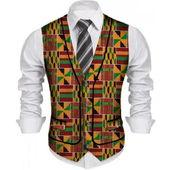 African Mens Clothing Ankara Print Top Vest African Slim Fit Business Wedding Blazer Vest