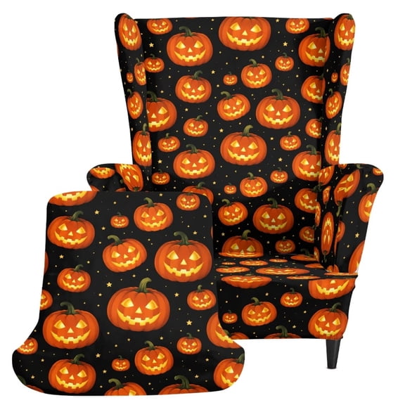 Kuiaobaty Pumpkin Print Single Wingback Sofa Cover with Cushion Cover, Washable 2-Pieces Wing Chair Covers with Elastic Bottom for Halloween