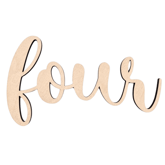 Krafty Supply Wood Number Word Four, 3" Wide, 1/4" Birch, Wood Numbers
