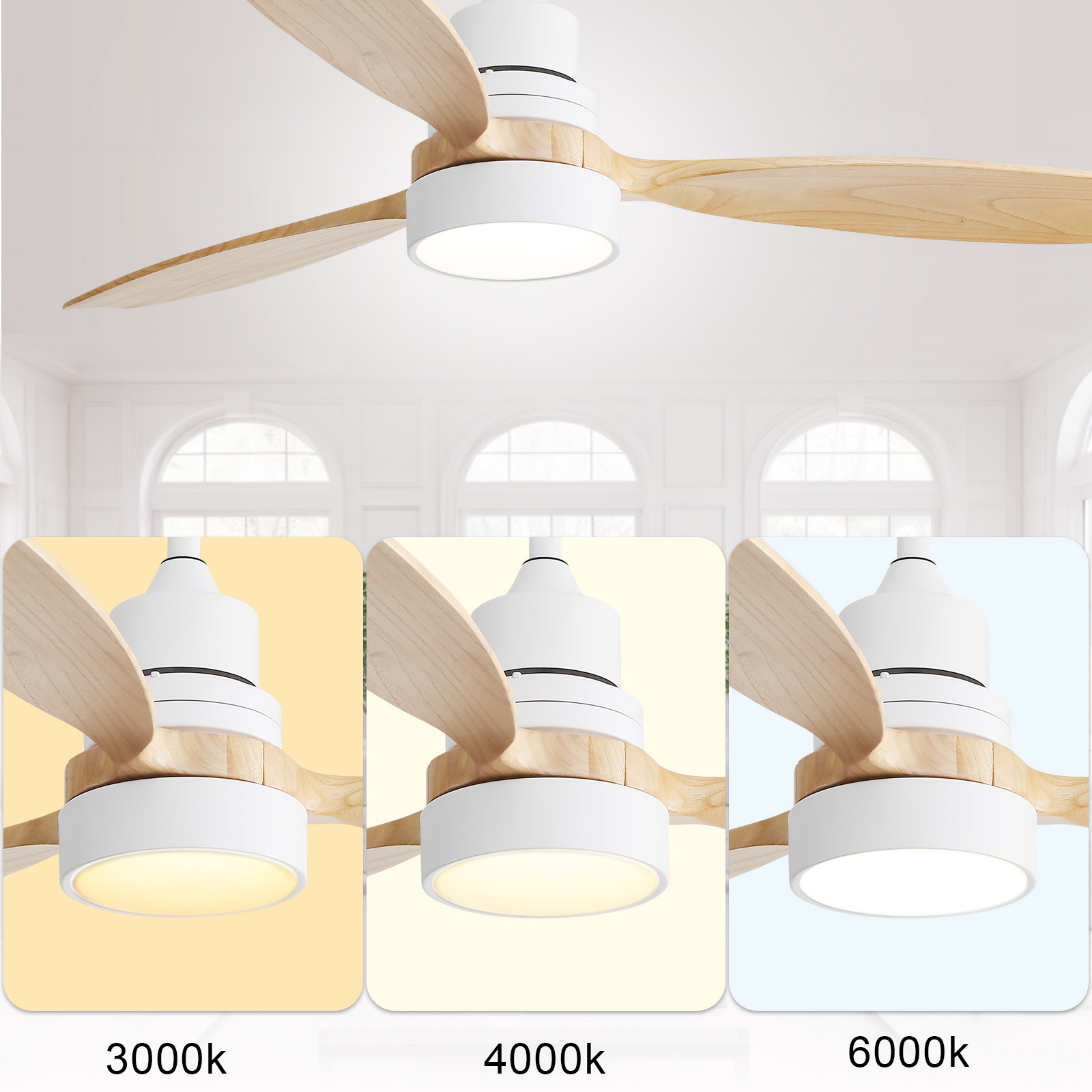 Sofucor 52" Modern White Ceiling Fan with LED Light and Remote Control