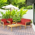 thumbnail image 4 of Gymax 4PCS Patio Acacia Wood Furniture Set PE Rattan Conversation Set w/ Red Cushions, 4 of 10