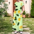 thumbnail image 3 of Mitankcoo Girls Print Dresses Short Sleeve Crew Neck Ruched Maxi Dress for Summer Daily & Home 4-14Y, 3 of 8