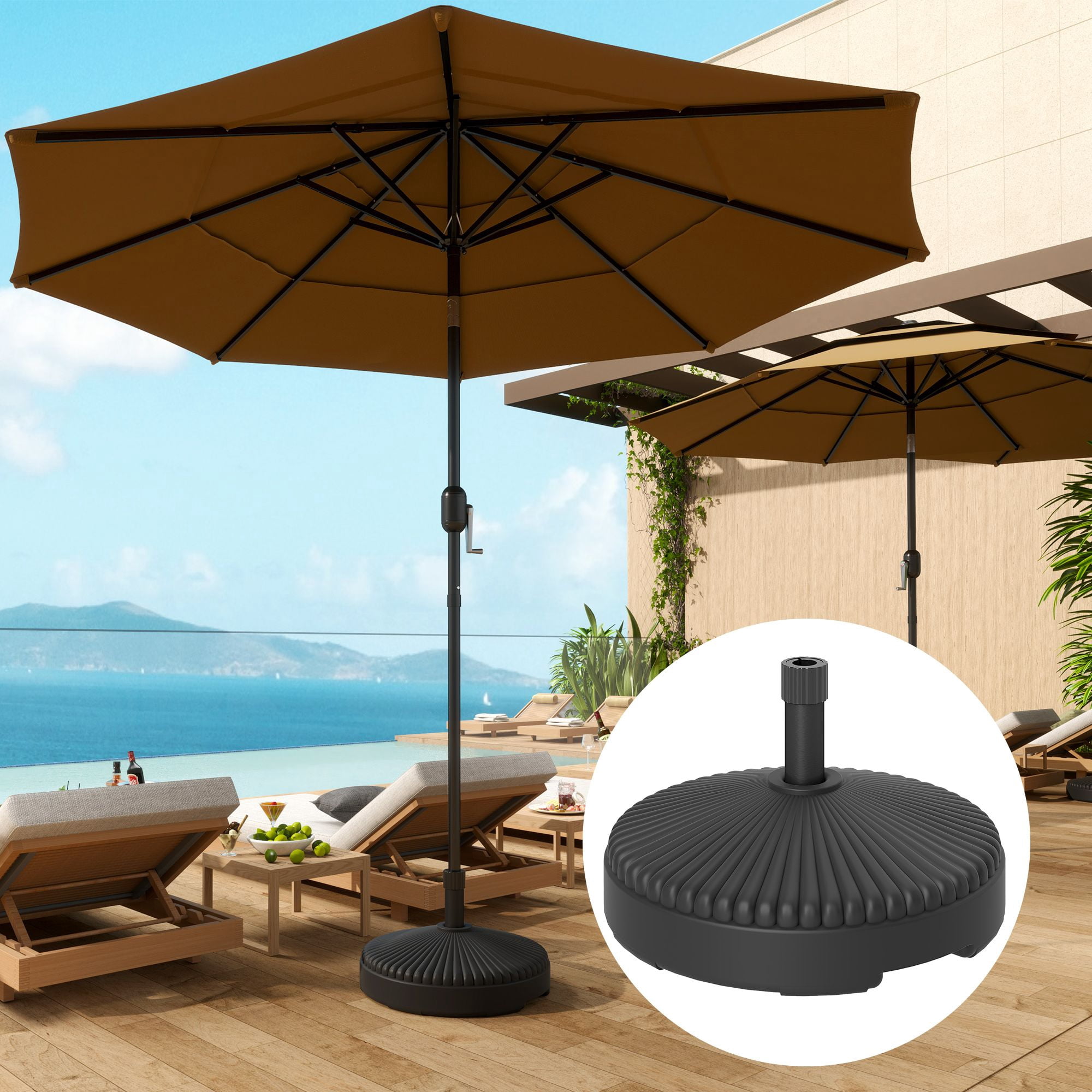 Dranite Round Patio Umbrella Base Holder, Heavy Duty Outdoor Umbrella Stand Base, Filled Up to 62lbs with Sand or 51lbs with Water for Garden, Poolside, Black