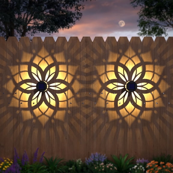 2 Pack Metal Solar Fence Lights, Mandala Waterproof Outdoor Deck & Patio Lights
