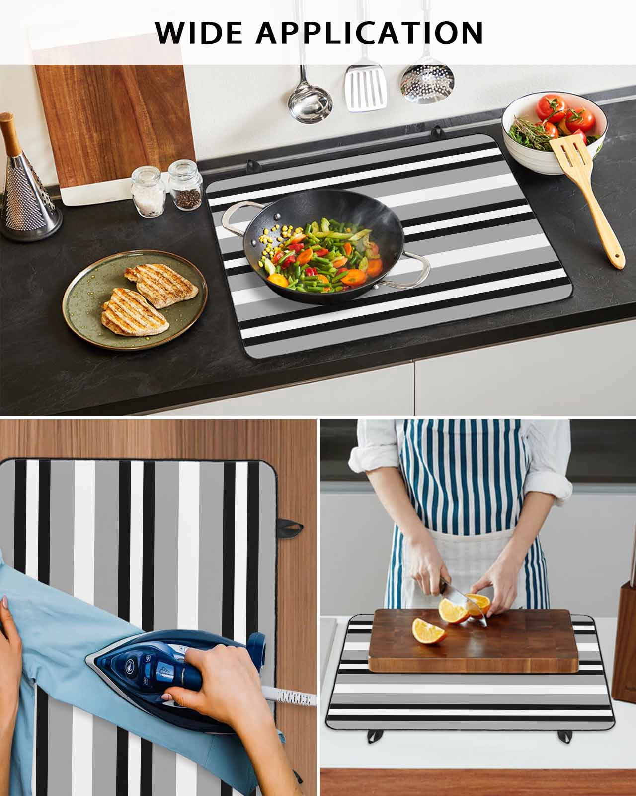 nqOlkjepod Large Induction Cooktop Protector Mat 24"x21", Black Gray Striped Stove Top Covers for Electric Stove, Contemporary Minimalist Lines Art Stove Burner Cover Mats, Glass Top Stove Cover