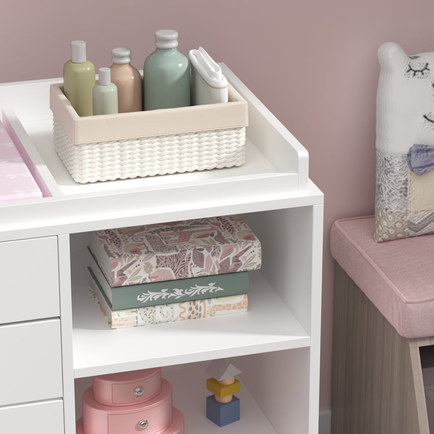 OXYLIFE Baby Changing Table Dresser Nursery Chest with Storage-Infant & Toddler, 5 Drawers, White