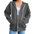 thumbnail image 5 of Women's Full Zip Up Hoodies Fashion Double Zipper Hooded Sweatshirts Fall Long Sleeve Jackets Solid Color Loose Comfortable Outdoor Vacation Coat Outwears for Women, 5 of 9
