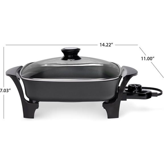 06626 11 Inch Electric Skillet with Glass Lid - Nonstick Cookware for Versatile Cooking