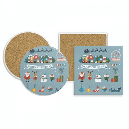 

mas Snowman Festival Santa Claus Coaster Cup Mug Holder Absorbent Stone Cork Base Set