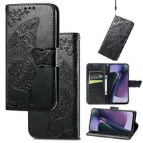 Wallet Case for Motorola Moto G Play 4G 2024, Butterfly Embossed PU Leather Magnetic Closure Kickstand Card Slots with Wrist Strap for Girls Women for Motorola Moto G Play 4G 2024, Black