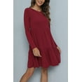 thumbnail image 3 of CALIPESSA Womens Fall Tiered Ruffle Hem Red Knee Length Dress Long Sleeve Boat Neck Solid Casual Flowy Pleated A-Line Dress, 3 of 5